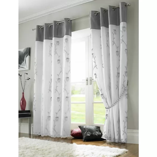 Essential Living Tahiti Lined Voile Eyelet Ring Top Curtains Silver/White 142cm x 229cm