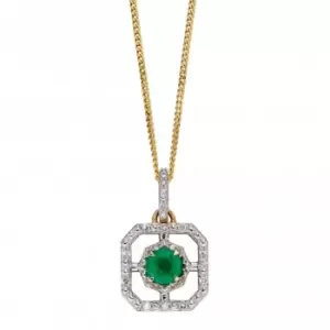 9ct Emerald Illusion Setting Diamond Art Deco Yellow Gold Pendant GP2255G
