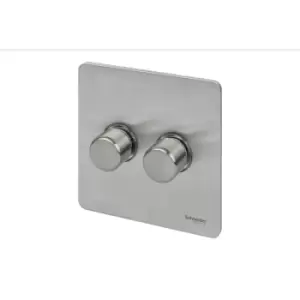 Schneider Electric Ultimate Screwless Flat Plate - Double 2 Way Dimmer Light Switch, Main & Low Voltage, 250W/VA, GU6422CSS, Stainless Steel