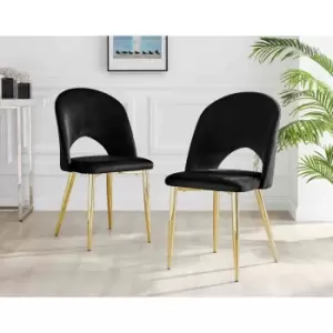 Furniture Box 2x Arlon Black Velvet Gold Leg Dining Chairs