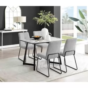 Furniture Box Carson White Marble Effect Dining Table and 4 Light Grey Halle Chairs