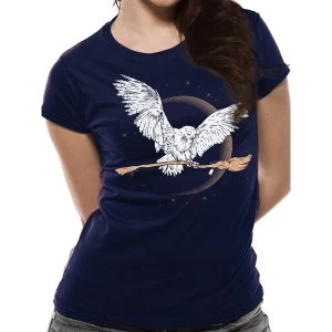 Harry Potter - Hedwig Broom Womens X-Large Short Sleeve T-Shirt - Blue