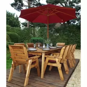 Charles Taylor Eight Seater Rectangular Table Set with Parasol, Burgundy