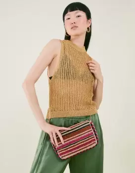 Accessorize Hand-Embellished Wooden Bead Stripe Clutch Bag