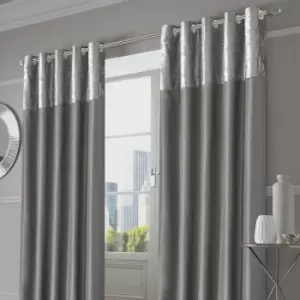 Sienna Crushed Velvet Band Curtains Pair Eyelet Faux Silk Fully Lined Ring Top Manhattan Silver Grey 66" Wide X 54" Drop