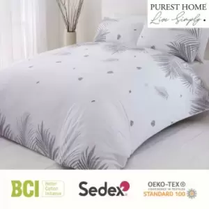 Home Tropics Palm Tree Leaves Grey Reversible Double Duvet Cover Set Bedding Set - Grey - Rapport