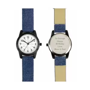 Personalised Black with Blue Canvas Strap Watch