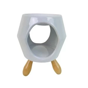 Abstract White Ceramic Oil Burner with Feet