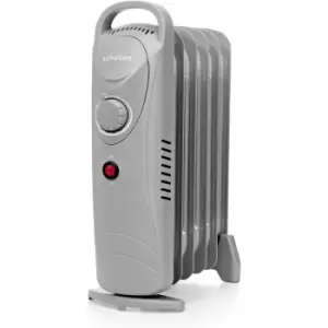 Schallen - 800W 6 Fin Mini Small Portable Electric Slim Oil Filled Radiator Heater with Adjustable Temperature Thermostat and Safety Cut Off in grey