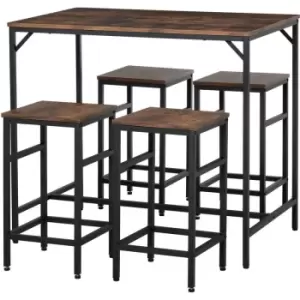 Homcom - Industrial Rectangular Bar Table Set with 4 Stools for Dining Room, Kitchen, Dinette