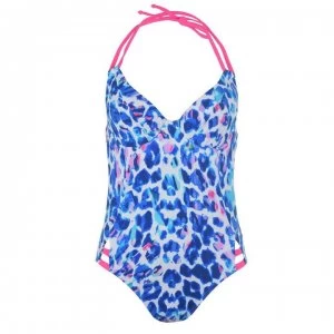 Figleaves Underwired Halter Swimsuit - Blue LEOPARD