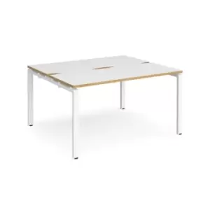 Bench Desk 2 Person Rectangular Desks 1400mm White/Oak Tops With White Frames 1200mm Depth Adapt