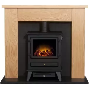 Adam - Chester Stove Fireplace in Oak & Black with Hudson Electric Stove in Black, 39 Inch