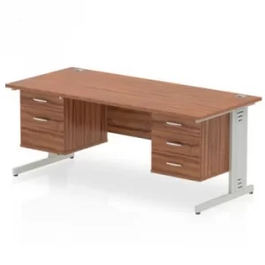 Impulse 1600 Rectangle Silver Cable Managed Leg Desk WALNUT 1 x 2 Drawer 1 x 3 Drawer Fixed Ped