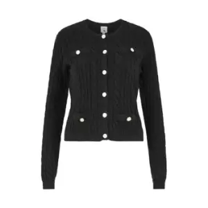 Yumi Black Cable Knit Cropped Cardigan - Black