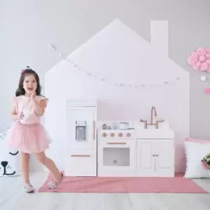 Teamson Kids - Paris Large Rose Gold White Modern Wooden Pretend Toy Kitchen With Ice Maker TD-12863R - White / Rose Gold