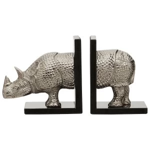 Premier Housewares Rhino Set of 2 Bookends in Silver Finish with Marble Bases