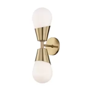 Cora 2 Light Wall Sconce Brass, Glass