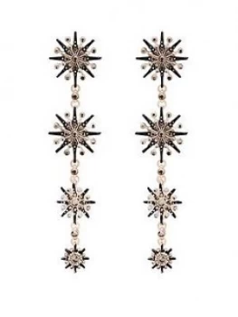 Mood Mood Rose Gold Plated Jet Crystal Starburst Linear Drop Earring