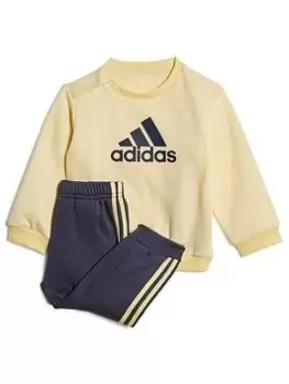 Boys, adidas Favourites Toddler Unisex Badge Of Sport Crew & Jogger Set - Bright Yellow, Bright Yellow, Size 3-6 Months