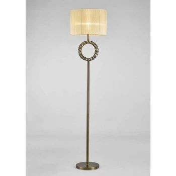 Florence round floor lamp with cream shade 1 bulb antique brass / crystal