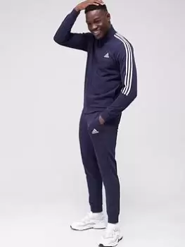 adidas 3 Stripe Fleece Tracksuit - Navy/White Size XL Men