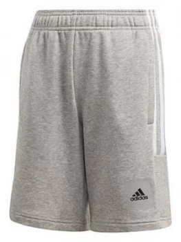 adidas Junior Boys Dmh 3 Stripe Shorts, Grey/White, Size 5-6 Years