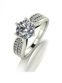 Moissanite Lady Lynsey 9Ct Gold 1.75Ct Total Round Brilliant Moissanite Solitaire Ring With Stone Set Shoulders