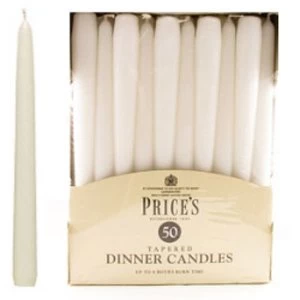 Price's Candles Tapered Dinner Candle Unwrapped 50 Pack White