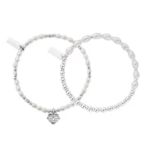 ChloBo Silver & Pearl Heart Of Love & Story Of Love Bracelet Set
