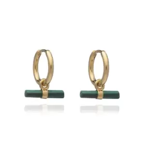 Rachel Jackson London Gold Plated Malachite Mini T-Bar Huggie Hoop Earrings
