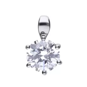 Sterling Silver Solitaire Pendant With White Zirconia and Prong Setting 2Ct