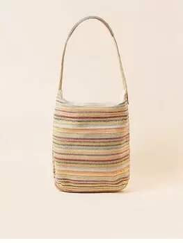 Accessorize Stripe Raffia Slouch Bag, Multi, Women