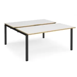 Bench Desk 2 Person Rectangular Desks 1600mm With Sliding Tops White/Oak Tops With Black Frames 1600mm Depth Adapt