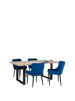 Julian Bowen Berwick 180 Cm Dining Table + 4 Luxe Chairs - Oak/Blue