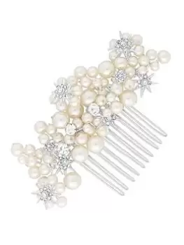 Jon Richard Silver Plated Star And Pearl Hair Comb, Silver, Women