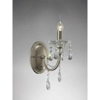 Leana wall light with switch 1 bulb satin nickel / crystal