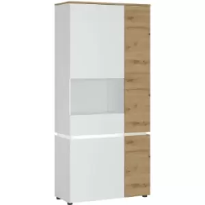 Furniture To Go - Luci 4 door tall display cabinet lh (including LED lighting) in White and Oak - Artisan Oak/Alpine White