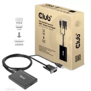 CLUB3D VGA and USB Type-A to HDMI Adapter with Pigtail M/F...