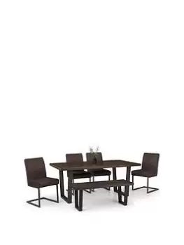 Julian Bowen Brooklyn 180 Cm Dining Table + Bench + 4 Chairs - Dark Oak