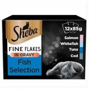 Sheba Fine Flakes Fish Selection in Gravy Cat Food Pouches 12x85g