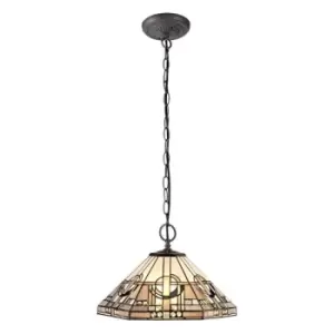 2 Light Downlighter Ceiling Pendant E27 With 40cm Tiffany Shade, White, Grey, Black, Clear Crystal, Aged Antique Brass - Luminosa Lighting