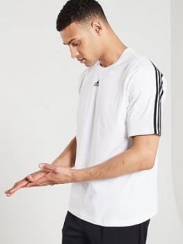 Adidas 3 Stripe Centre Logo T-Shirt - White, Size 2XL, Men