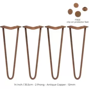 4 x 14' Hairpin Legs - 2 Prong - 12mm - Antique Copper - Antique Copper