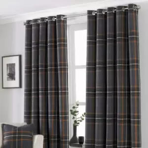 Riva Home Aviemore Checked Pattern Ringtop Curtains (66 x 72" (168 x 183cm)) (Rust) - Rust