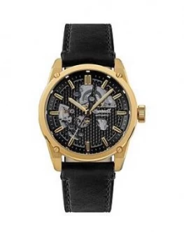 Ingersoll Ingersoll The Carroll Black And Gold Detail Skeleton Automatic Dial Black Leather Strap Watch