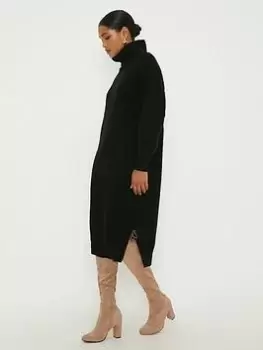 Dorothy Perkins Chunky Roll Neck Knitted Midi Dress - Black Size S, Women
