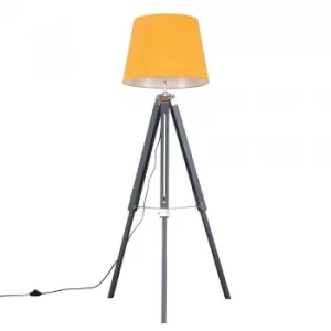 Clipper Grey and Chrome Tripod Floor Lamp with XL Mustard Aspen Shade