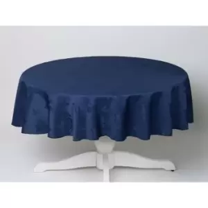Homespace Direct - Damask Rose Tablecloth 54 Round For Dining Table Easycare - Navy