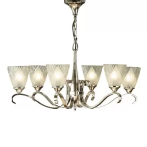 Columbia 6 Light Multi Arm Ceiling Chandelier Clear Glass, Polished Nickel, E14